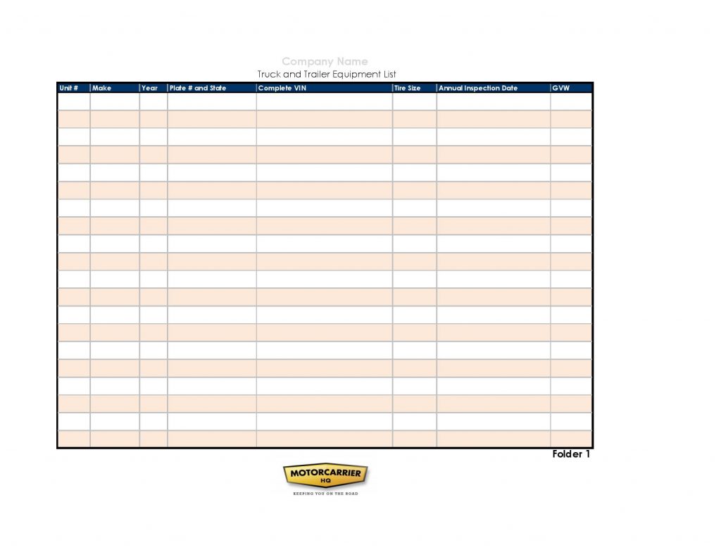 PDF of an equipment list template