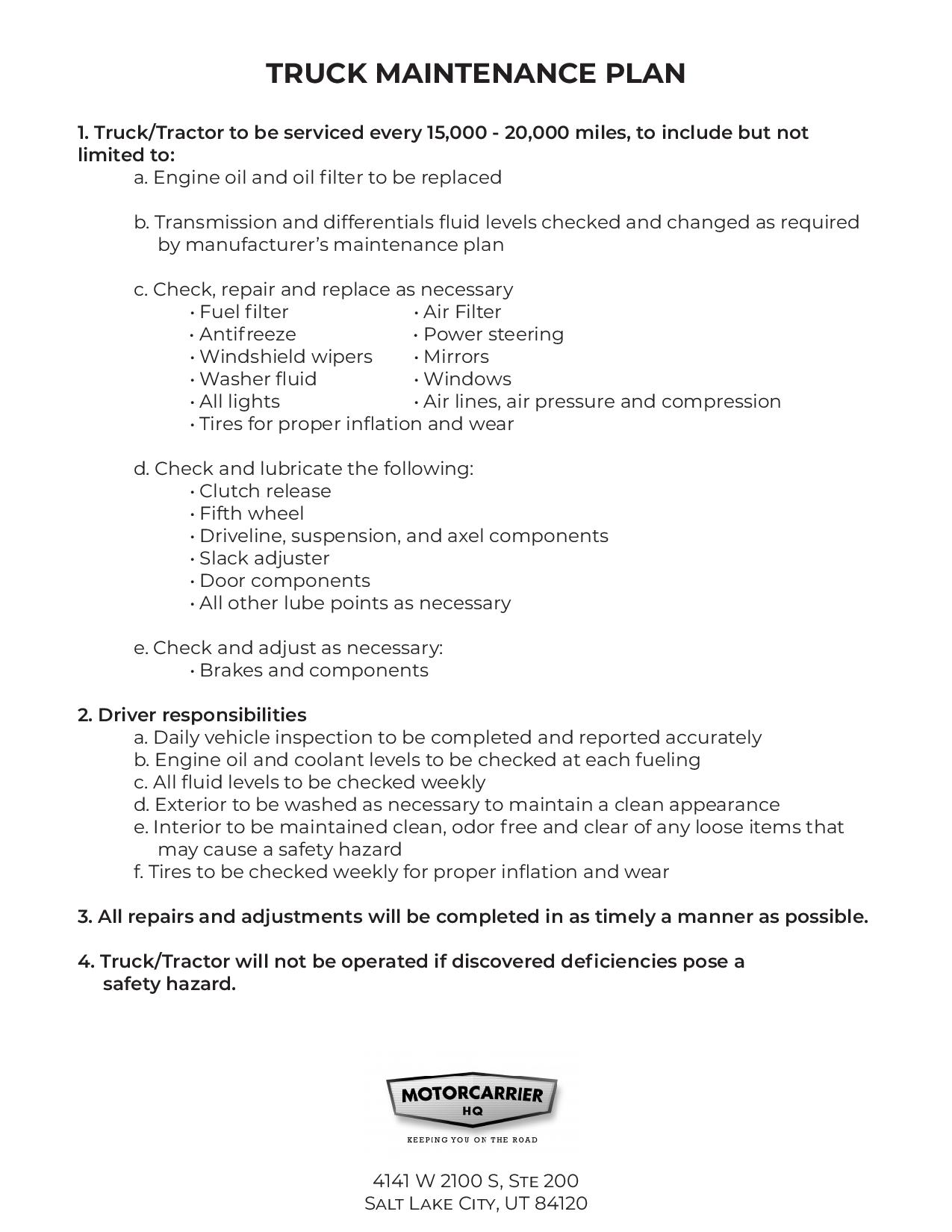 Truck maintenance plan PDF.